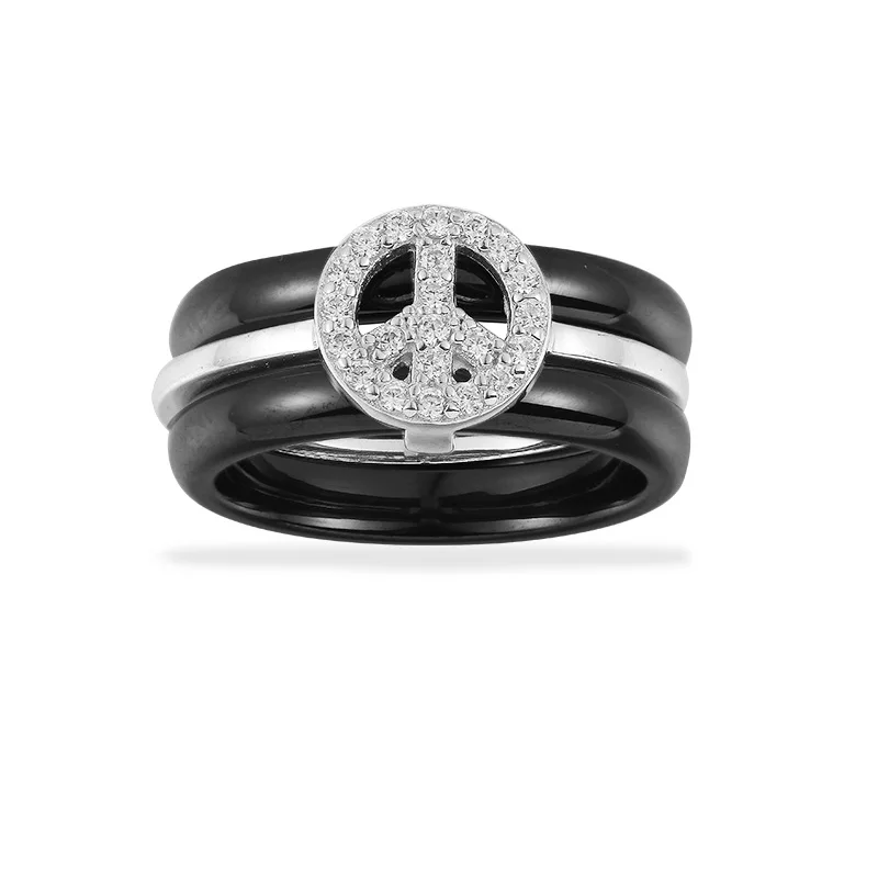 Wholesale Low Price Black Ceramic Ring Cubic Zirconia Rings Jewelry Sterling Silver Rings for Women Wedding Engagement