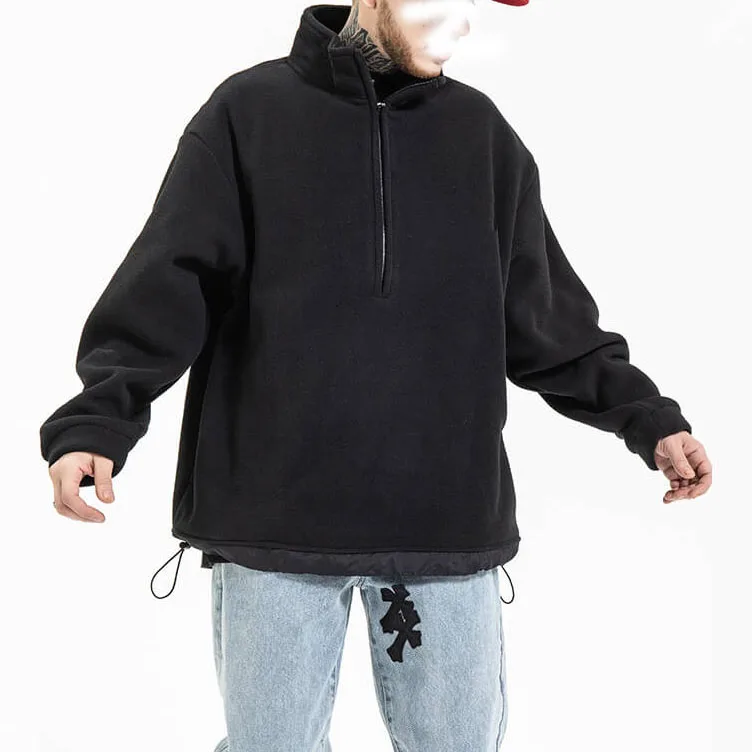Polar Fleece Half Zip Up Pullover Jumper Cover Stitching Hem Work Out Wear For Men