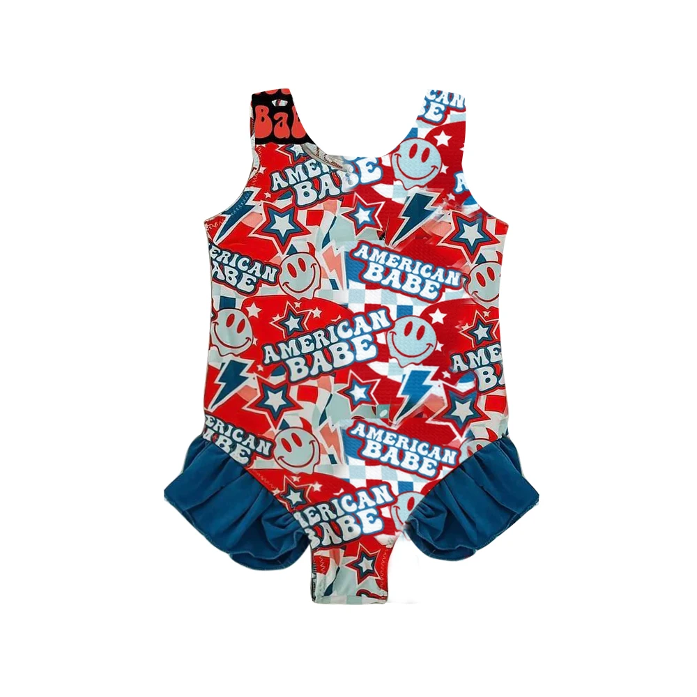 Preorder Little girls swimwear kids bikini american babe print summer sister toddler swimsuit wholesale onesie cute swim wear