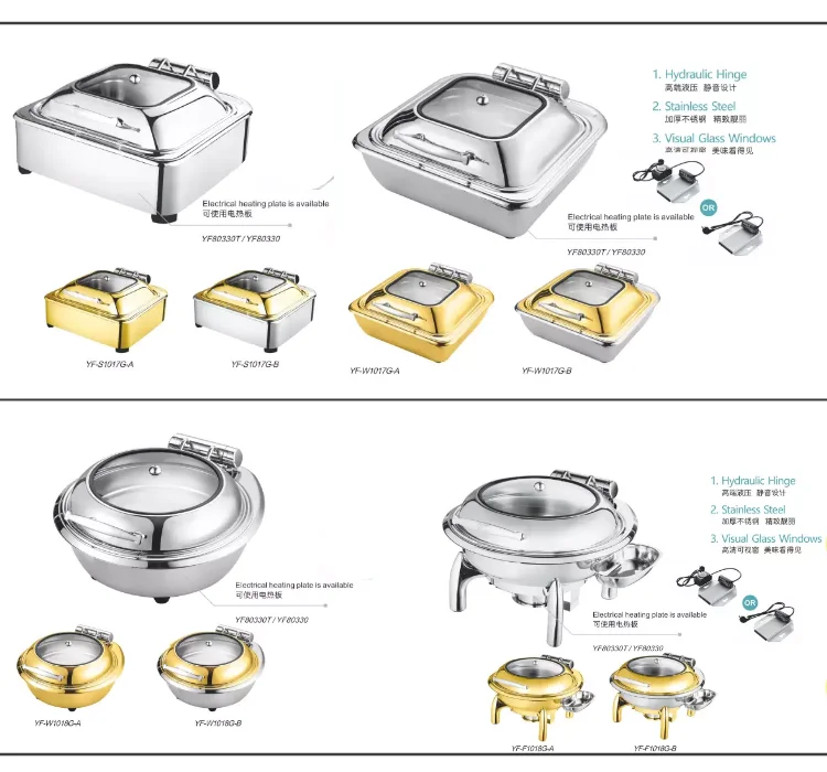 Luxury gold color wedding stainless steel brass serving chef chafing dish food warmer chaffing dishes copper gold buffet set pan