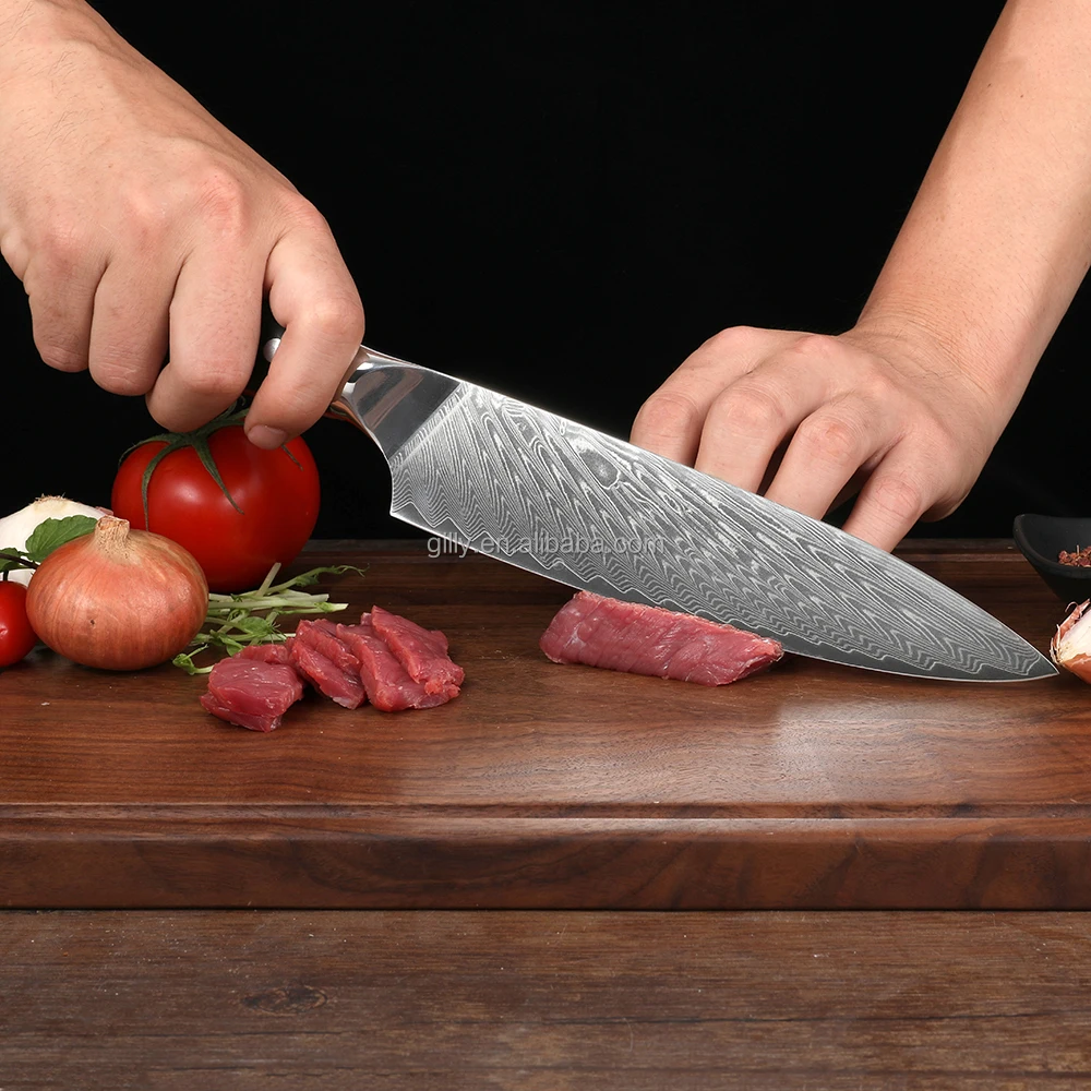 wholesale new designed kitchen damascus japanese chef knife with vg10 forged handle 2021 damascus steel cutlery gift set