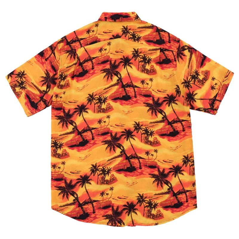 High quality short sleeve loose fit coconut tree all over print custom button up hawaiian shirt for men