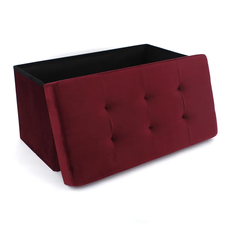 Multi functional modern home furniture wine red velvet long folding ottoman bench