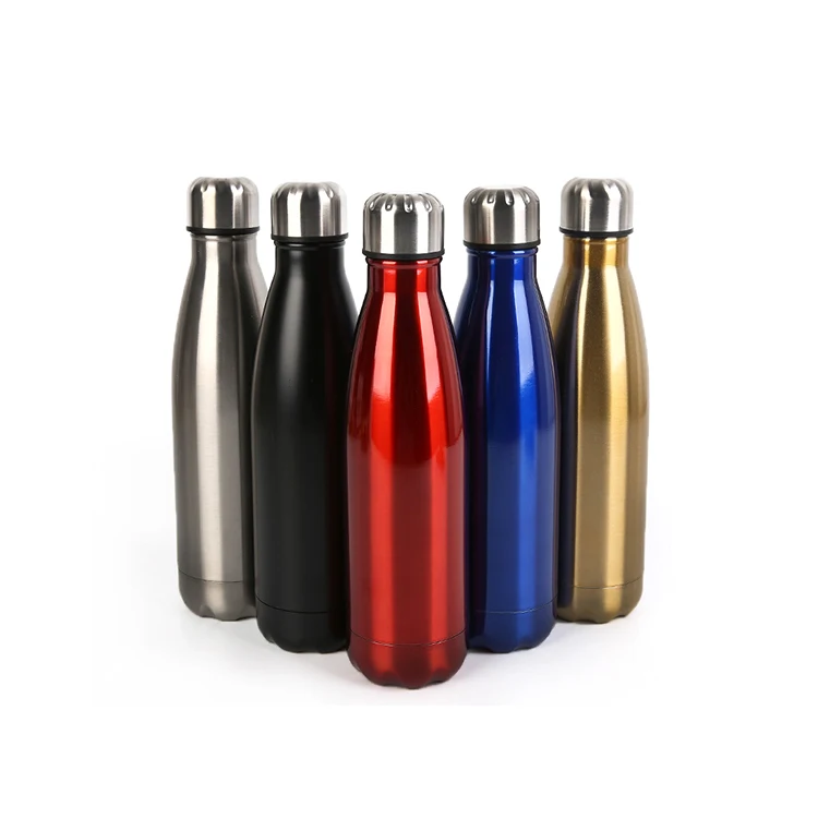 Custom Logo 500ml 750ml Sports Drinking Water Glitter Metal Insulated Vacuum Stainless Steel Coke Shaped Cola Water Bottle
