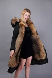 Parka Fur Natural Wholesale Fur Mink Coats Jackets Ladies With Fur Hood