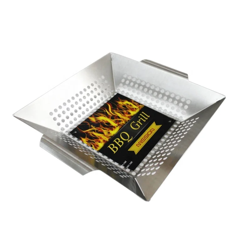 Marvelous Quality and Outlook Square Stainless Steel Grill Basket with Two Handles for Easy Lifting