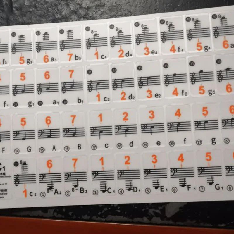 Transparent Piano Keyboard Stickers 49/54/61/88 Key Detachable Music Decal Notes Electronic Piano Spectrum Sticker