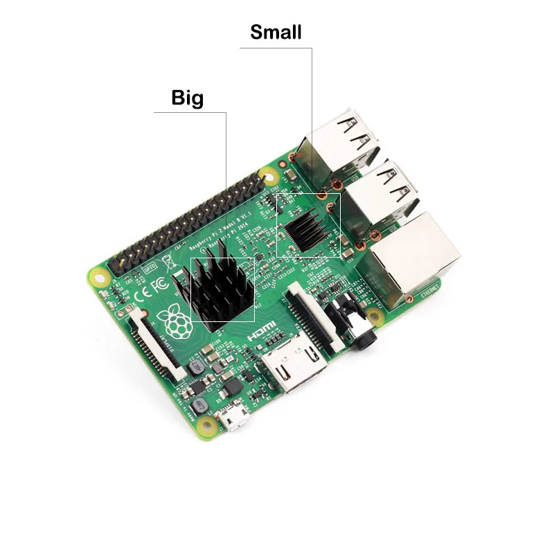 Алюминиевый радиатор для Raspberry Pi B + 2B встроенный