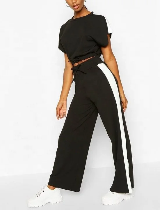 Wholesale Womens Camel Colour Block Short Sleeve T shirt+Pants Athleisure 2 Pieces Set Casual Tracksuit