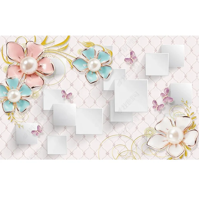Noble and gorgeous bead flower 3D WALLPAPER decoration for the living room