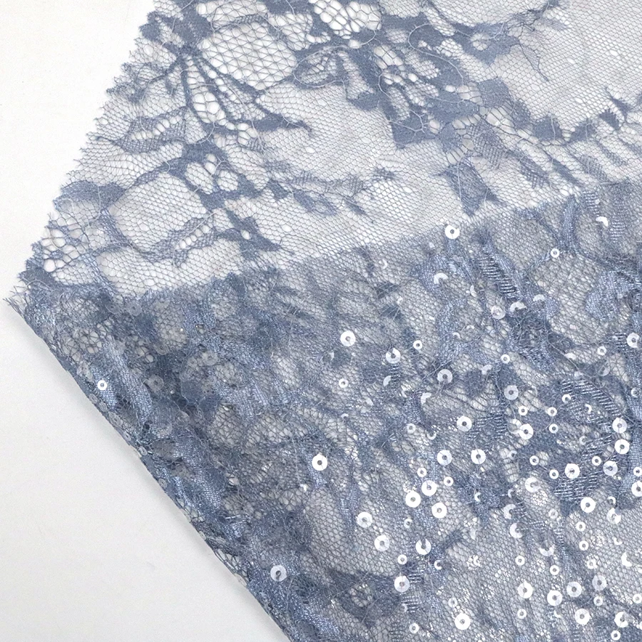 Stylish Luxury Flower Embroidered Bridal Dress Making Lace Fabric for Wedding and Party with 3mm 5mm Transparent Sequin