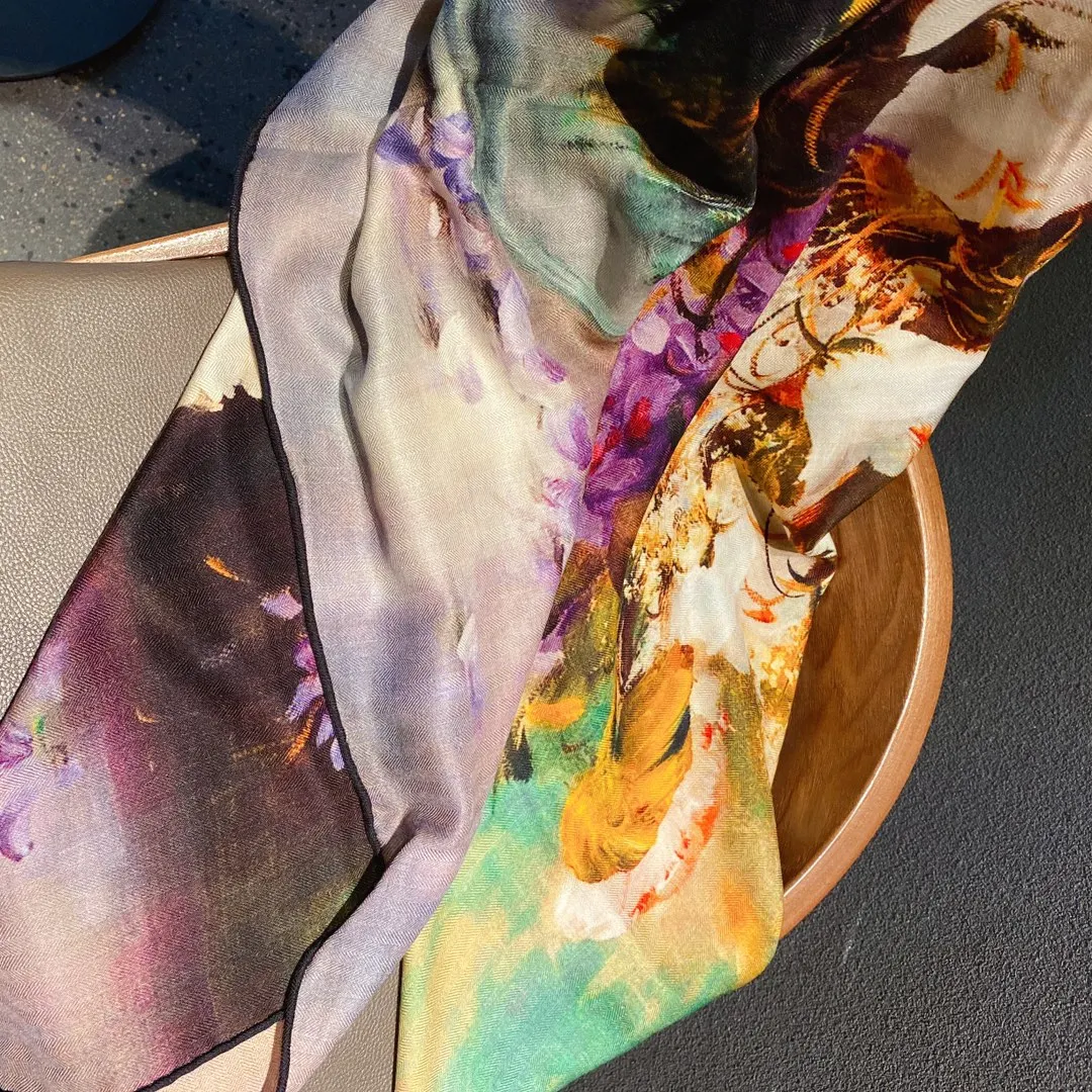 Luxury Large Shawls 140*140 Double-sided Blended Silk And Cashmere Scarf For Women