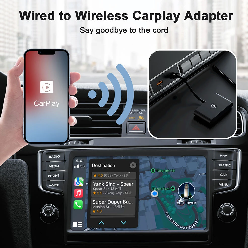 Portable Carplay Wireless Adapter for iPhone USB Carplay Dongle with 6 Months Warranty