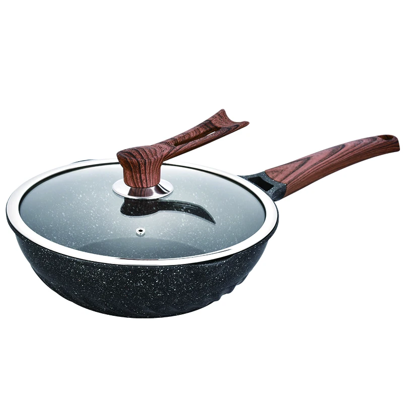 chinese 32cm/30cm die cast non stick pot set used for electric fry wok pan with wooden lid