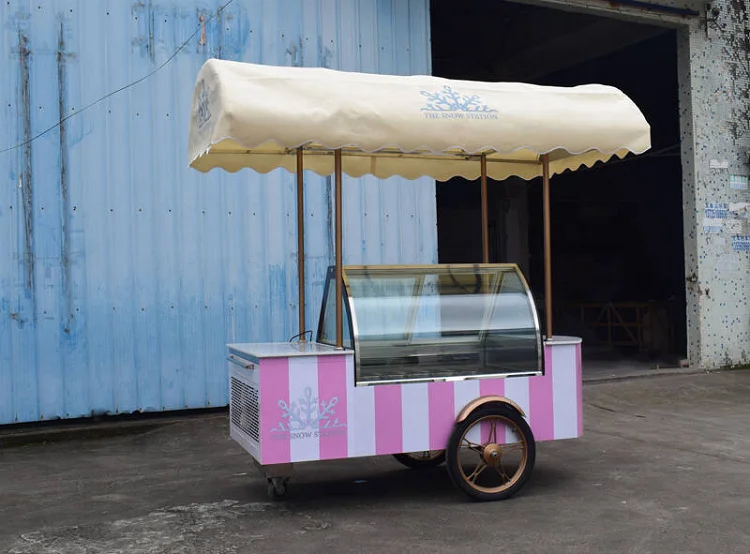 14 Trays Popular Street Application Gelato Cart Italian Ice Cream Push Cart with Wash Basin and Faucet Convenient Ice Cream Cart