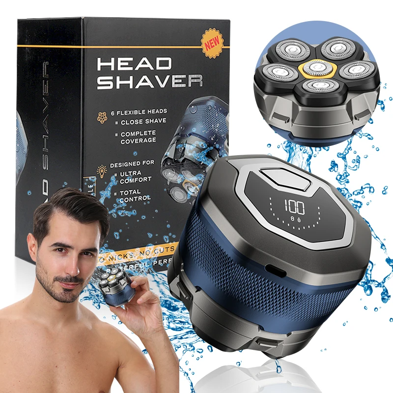 Suttik FK-8750 Upgraded Men Smart Sleek Head Shaver Six Blade Shaving IPX6 Waterproof 6D Head Shaver for Bald Men Type-C