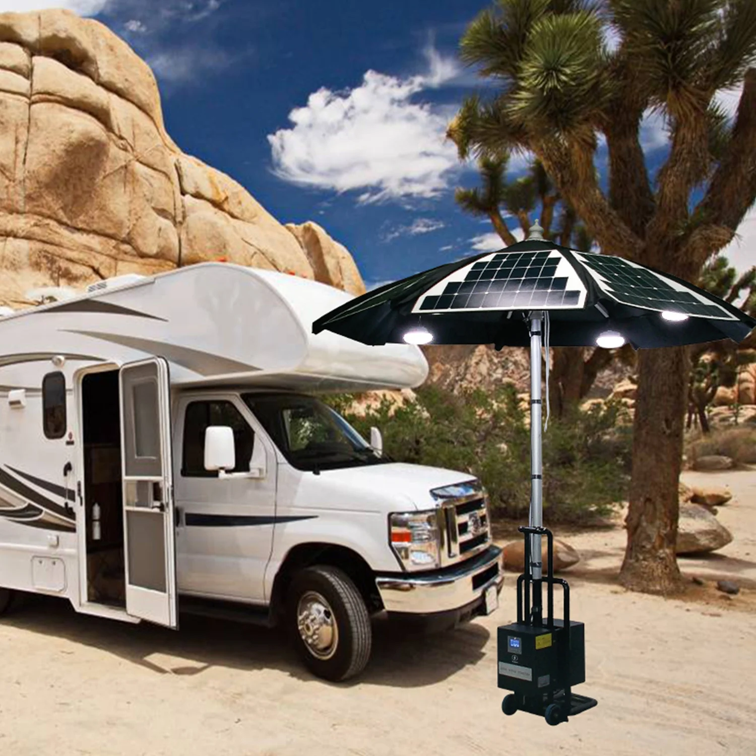 New arrival big power 462W solar power umbrella with 2000W.H portable solar power system for outdoor