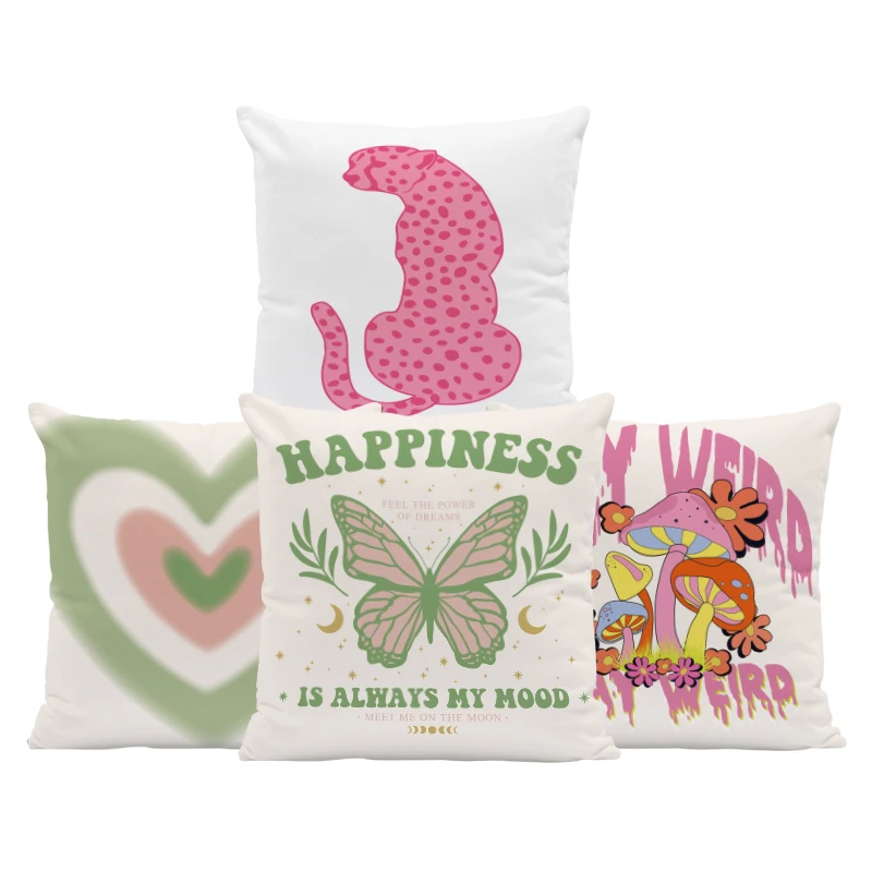 Velvet Pillow Case Mushroom Hot Pink Mushroom Cushion Cover Decorative Cases Preppy Throw Pillows