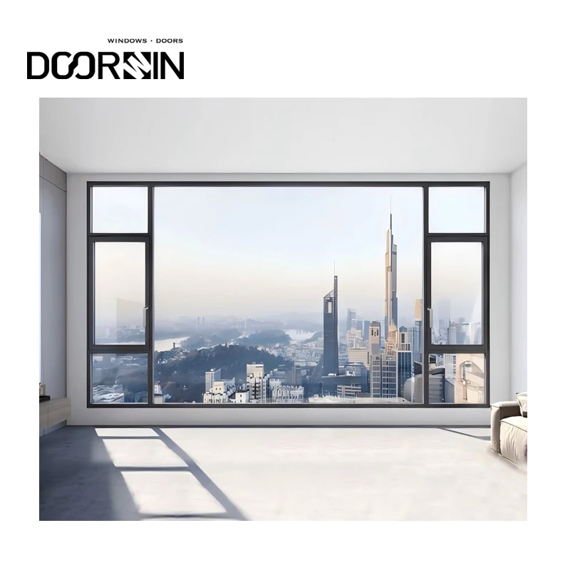 Minimalism Aluminum Windows Double Glass Energy Efficient Tilt And Turn Panoramic Extra Slim Frame Tempered Glass Windows