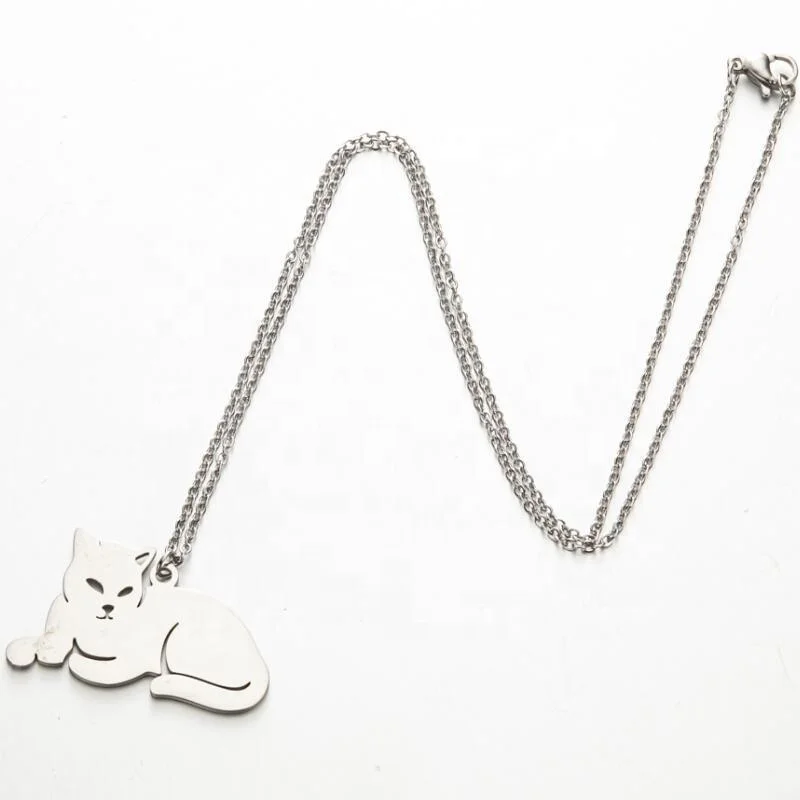 In Stock New Fashion Cute Animal Cat Necklace Women Gold Plated Necklaces Stainless Steel Jewelry