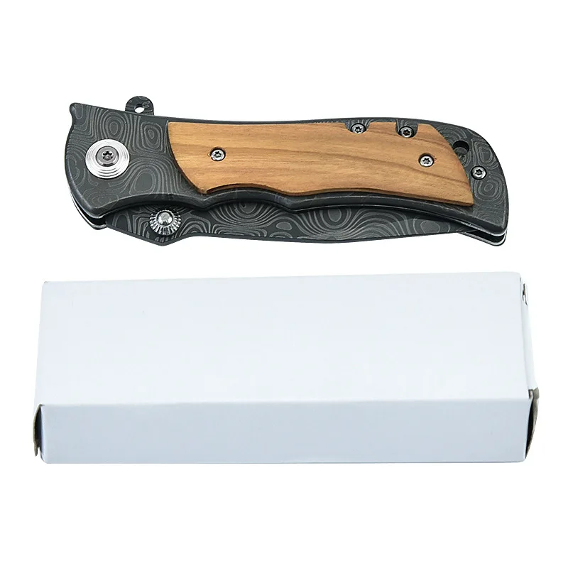 Folding Outdoor Pocket Hunting Handle Knife Blade With Laser Pattern