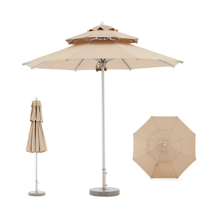 FEAMONT Leisure Style Garden Umbrella Single Top Middle Post with Colorful LED Lights for Coffee Shop Patio or Beach Use