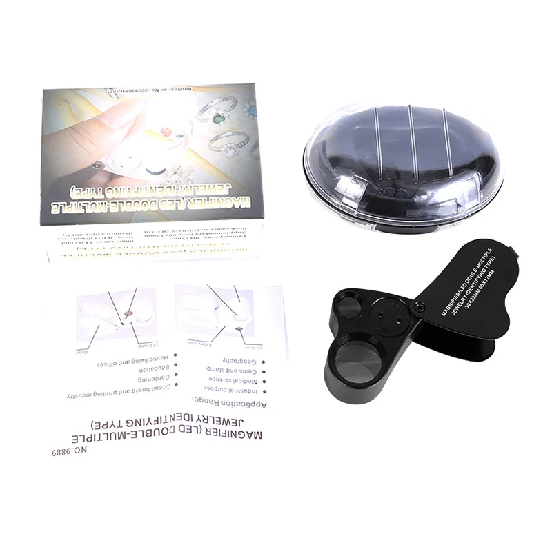 30x 60x LED double number foldable jewelry identification magnifying glass 9889