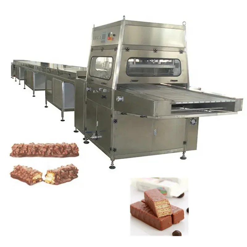 Automatic Small 500mm 60CM Belt  Wide Biscuit Covered Enrobing Melt Chocolate Coating Machine For Chocolate