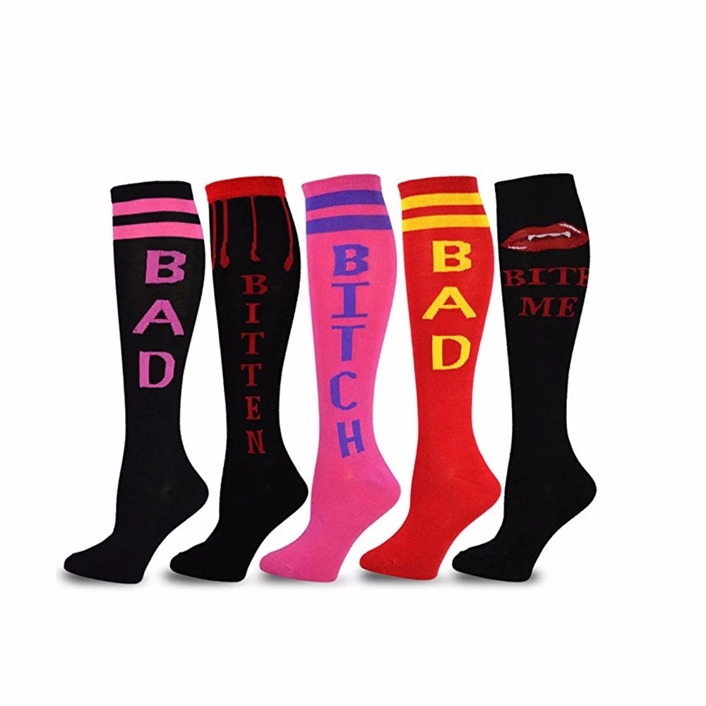 Custom tube wonder woman socks jacquard letter girl knee high sock