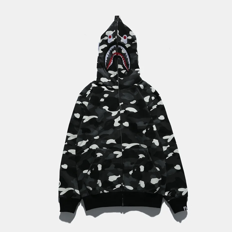 Wholesale Price Fashion Shark Bape Shark Hoodie Bape Light in the Dark Men Bape Sweatshirt With Full Zipper