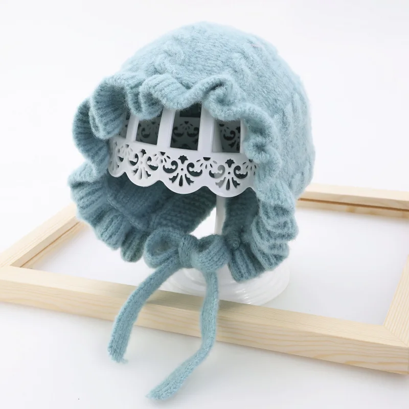 New Autumn and Winter Baby Girl Lace Princess Hat 3 Months to 3 Years Old Children Girls Knitted Hats