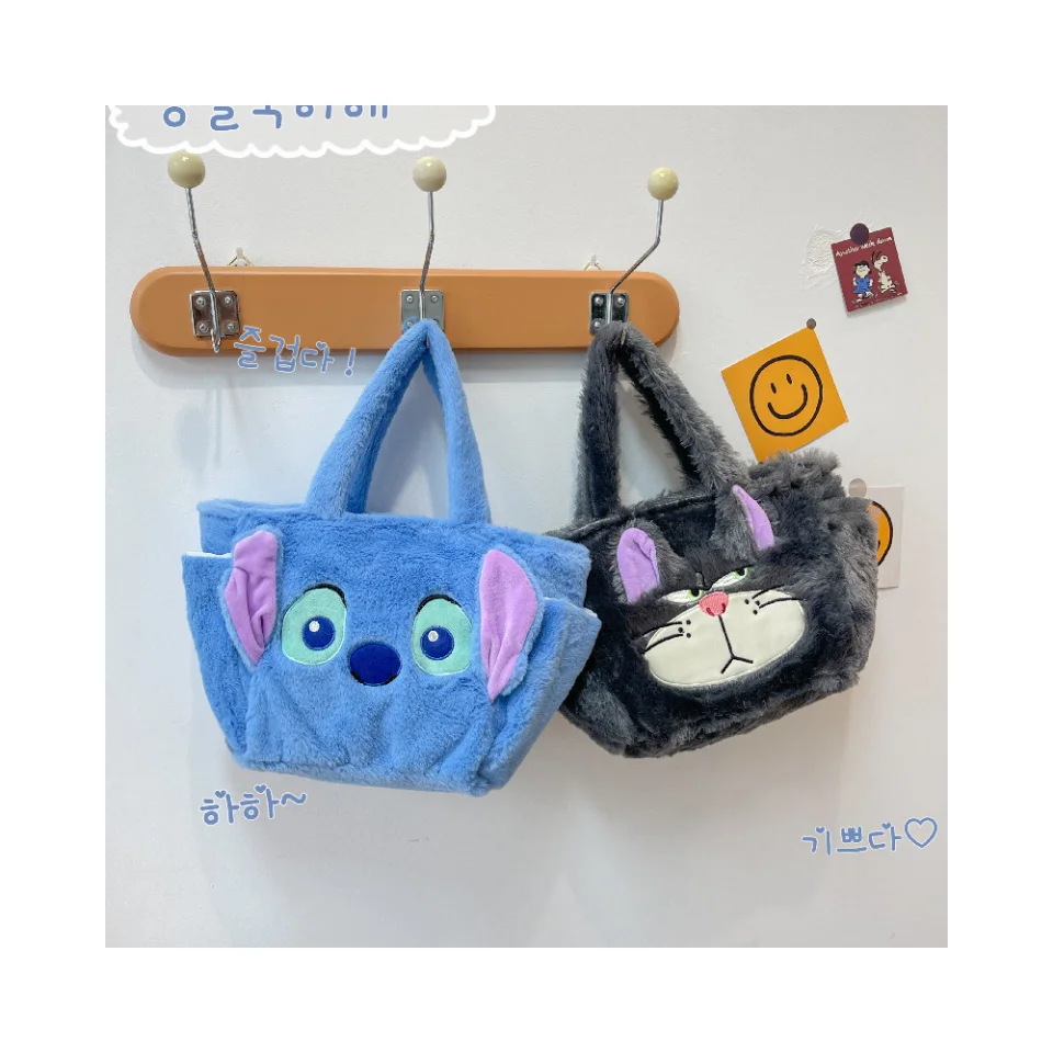 2024 New Cute Stitch Lucifer Cat Design Lunch Bucket Bag Girly Heart Plush Handbag Kids Satchel with Rice to Go
