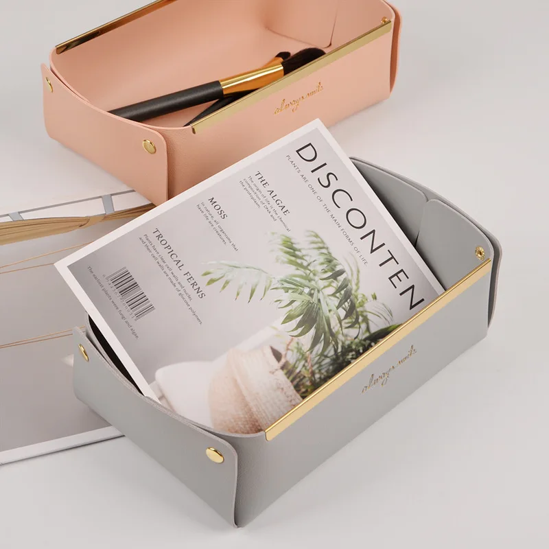Hot Sale PU Leather Storage Pouch Trays Rectangle Table Jewelry Holder Trays Save Desk Space