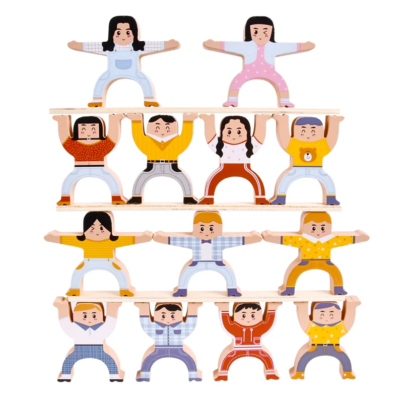 Wooden Hercules people hand eye coordination and balance training building blocks wooden toy for kids