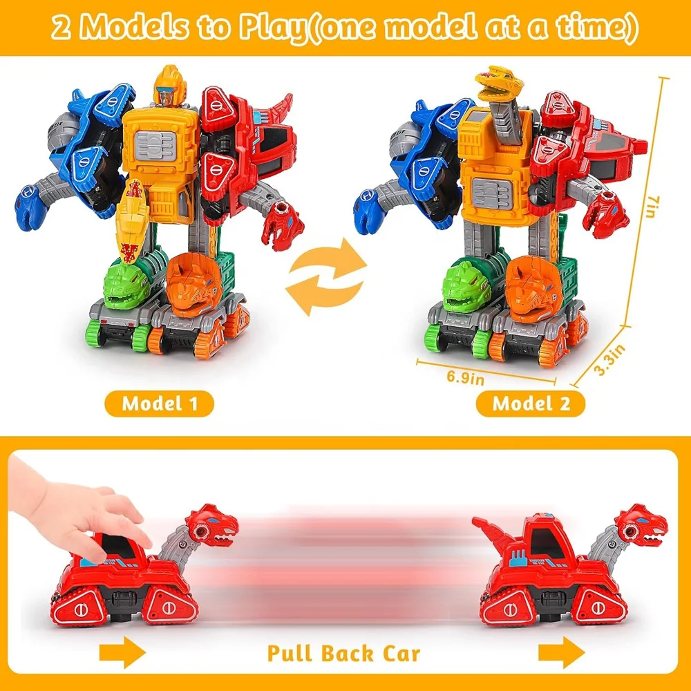 5 in 1 alloy deformation robot toy dinosaur engineering vehicle action figure construction transforming dino robot cars for kids
