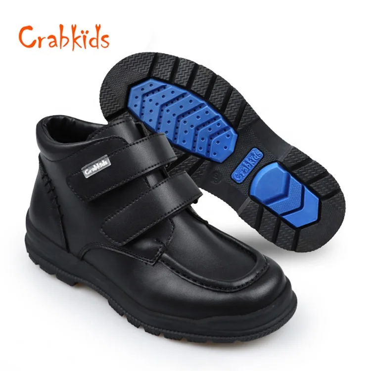 Crabkids Wholesale High Quality Fashion-Forward Urban Black Pure Leather Sneaker for Children