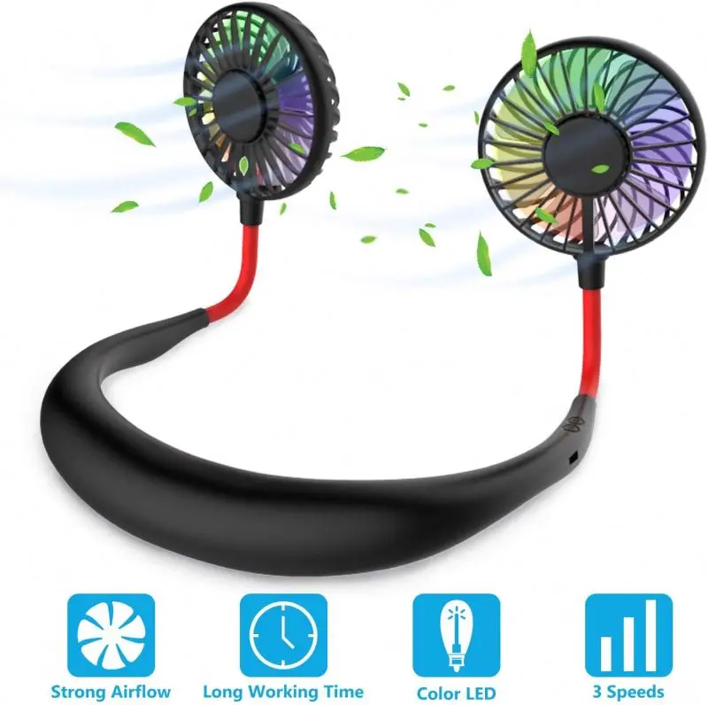 Hand Free Personal Fan Portable USB Battery Rechargeable Mini Fan Headphone Design Wearable Neckband Necklace Fan