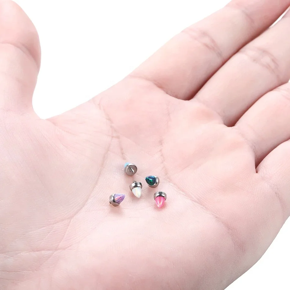 Titanium Internally Threaded Ends Piercing Claw Set Opal Bullet Posts Dermal Top Nipple Helix Industrial Barbell Body Piercing