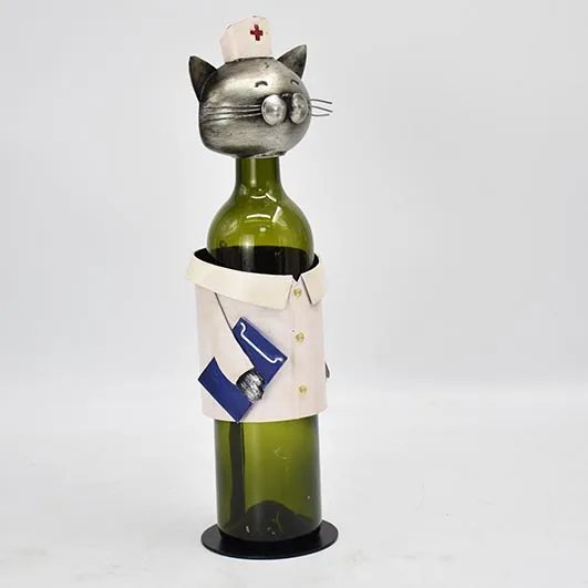 Metal Craft Nurse Cat Wine Bottle Holder