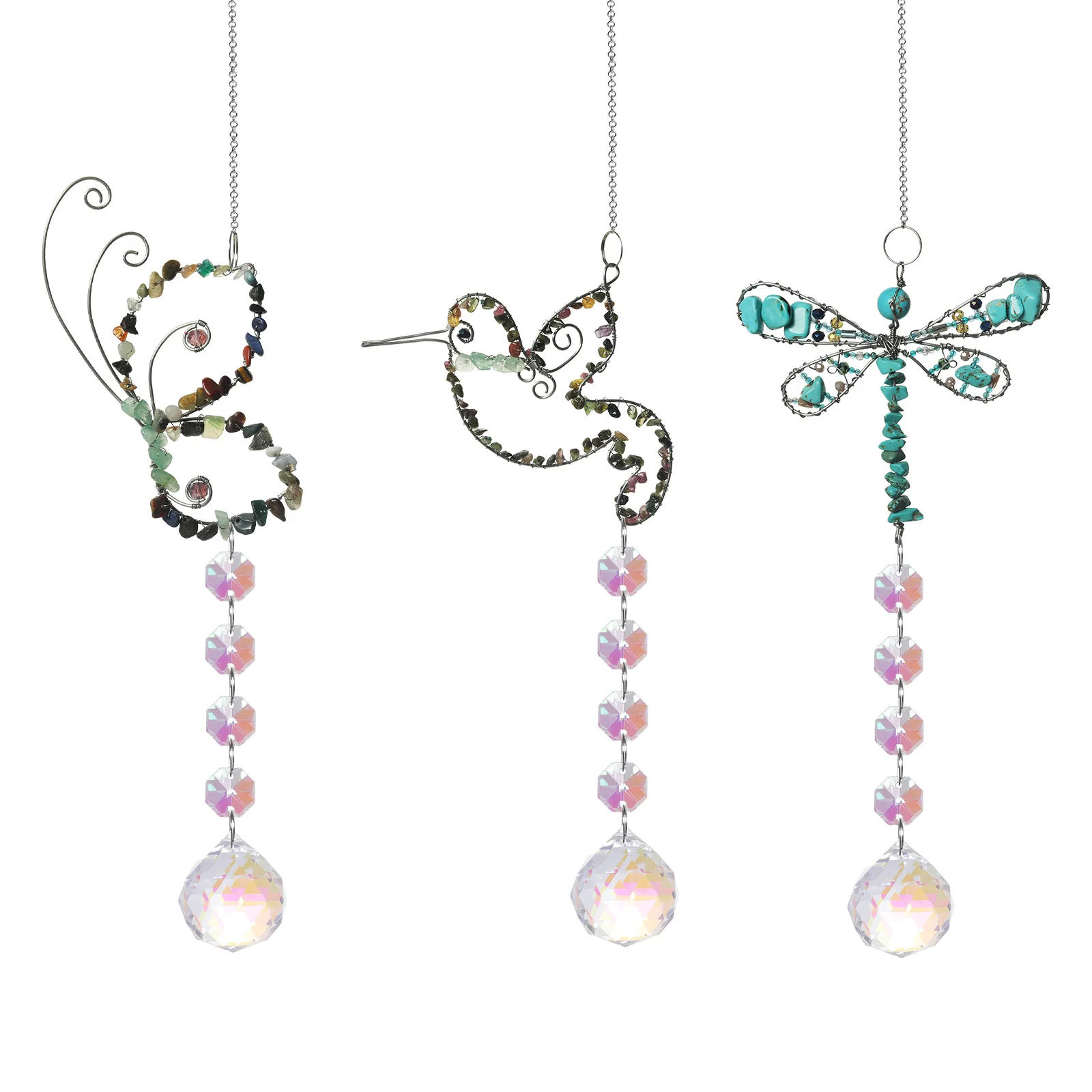 Stone Sun catchers Window Prisms Hanging  Natural Crystal Healing Stone Sun Catchers Hanging for Windows Rainbow Maker