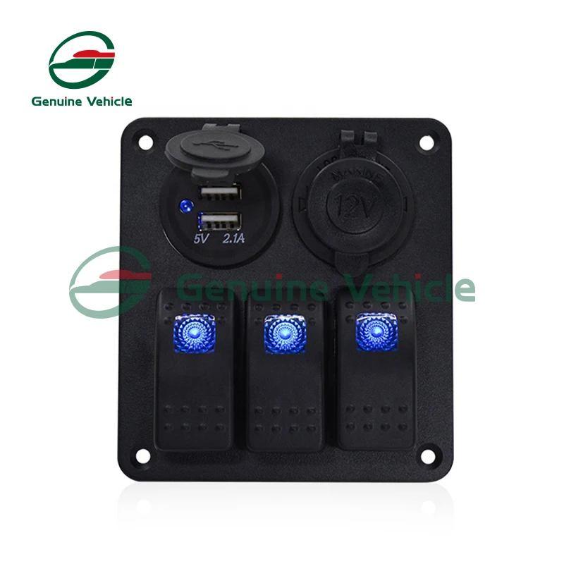 Aluminum Panel 3 Gang Rocker Switch With Voltmeter USB Socket For RV Caravan Boat Accessories Universal