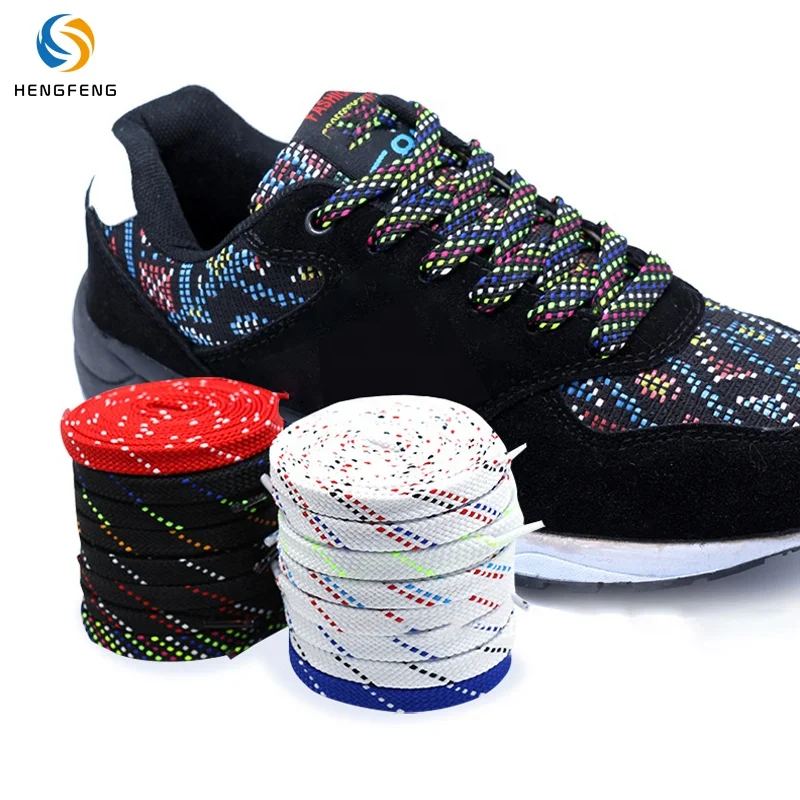 Customizable Metal Tipped Shoe laces Flat Polyester Twill stripe pattern sneakers shoelace
