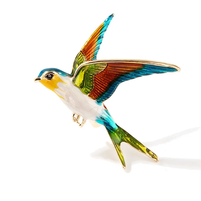 PUSHI Baby Enamel Flying Swallow Brooch Pins For Women Animal Bird Broche Jewelry Gift