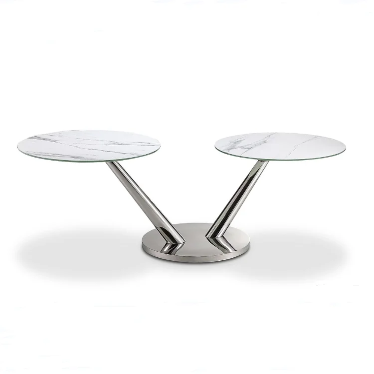 Rotating Contemporary Metal Base Light Clear Glass Rotatable Convertible Extendable Center Coffee Table