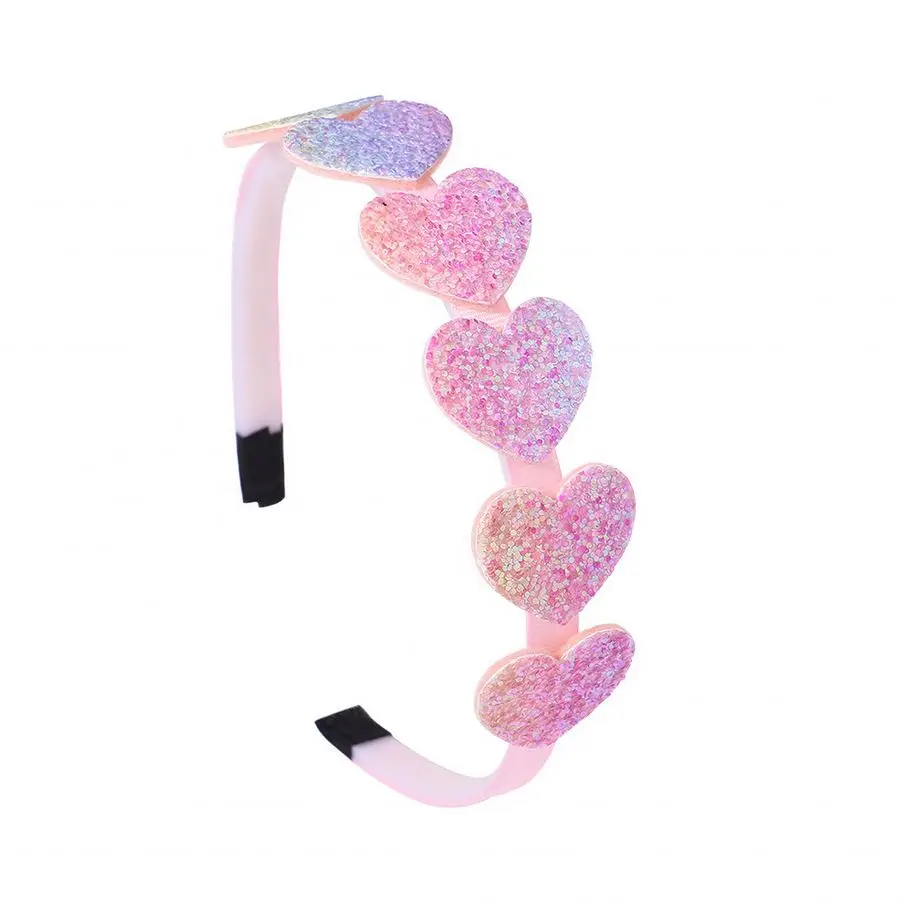 2023 Wholesale Girls Colorful Sequin Heart Hair Bands Kids Gradient Rainbow Stars Glitter Headbands for Party
