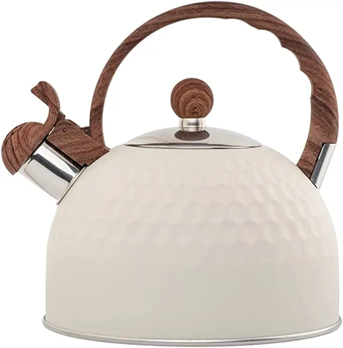 Kettle Stovetop Stainless Steel Whistling Tea Pot Food Grade Teapot Compatible Gas Stoves Induction Cookers Beige Color