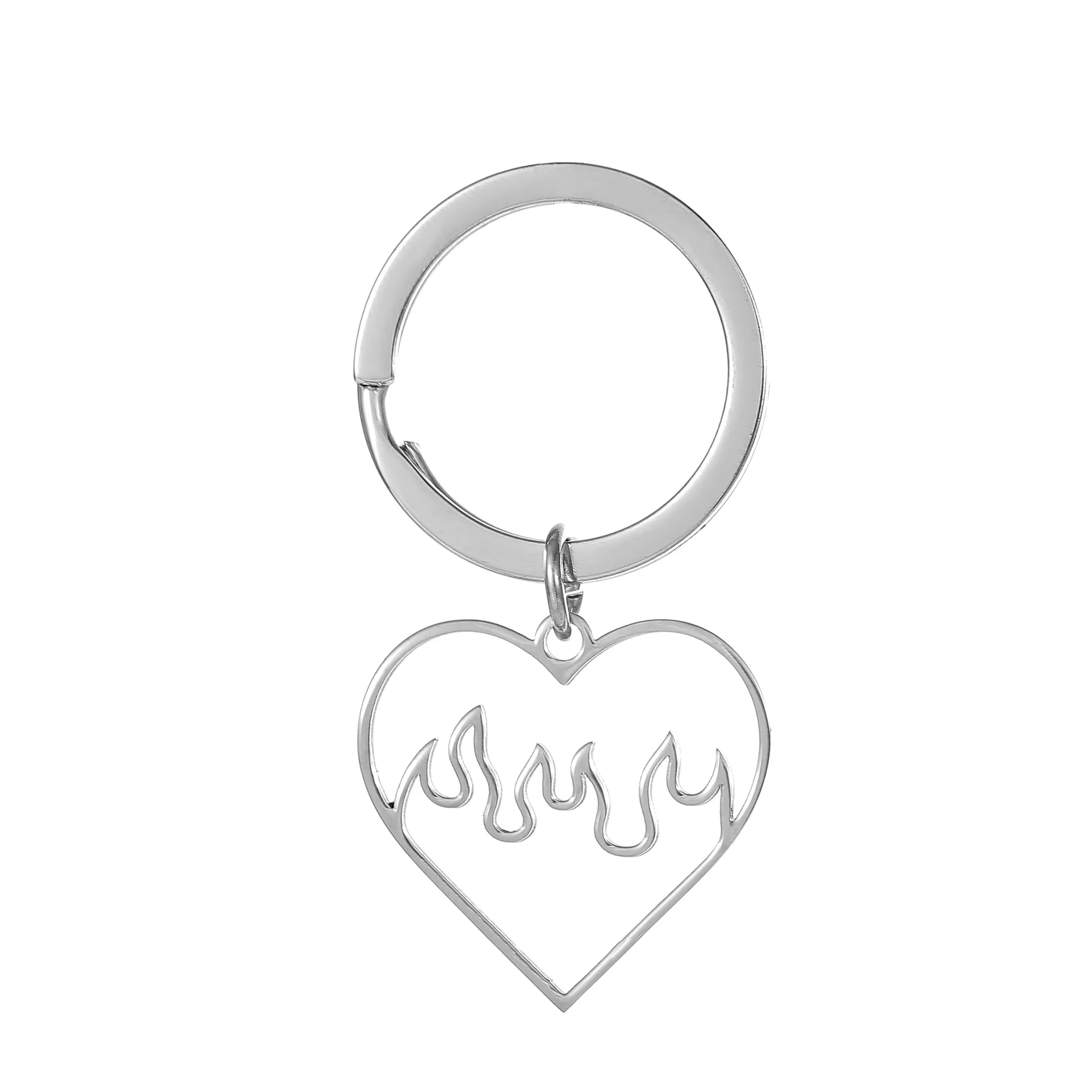 Punk Hip Hop Party Sister Best Friend Minimalist Stainless Steel Flame Heart Pendant Keychain For Men Women