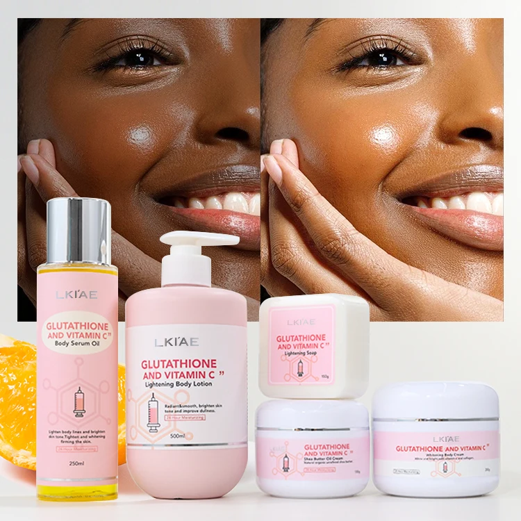 Lovely Pink Collection Shea Butter Cream Body Cream Lotion Soap Body Oil Moisturizer Glutathione Skin Care Set for Light Skin