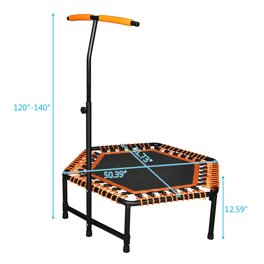 42*50 Inch Hexagon Trampoline With Adjustable Handle Bar For Fitness Bungee Rebounder Jumping Cardio Trainer Workout