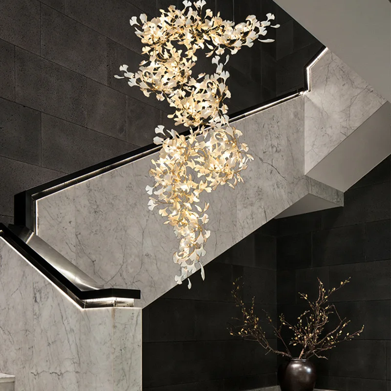 Custom Project Indoor Decoration Fixture Hotel Villa Home Shop Ginkgo Leaf Ceramics Plastic Glass Luxury Chandelier